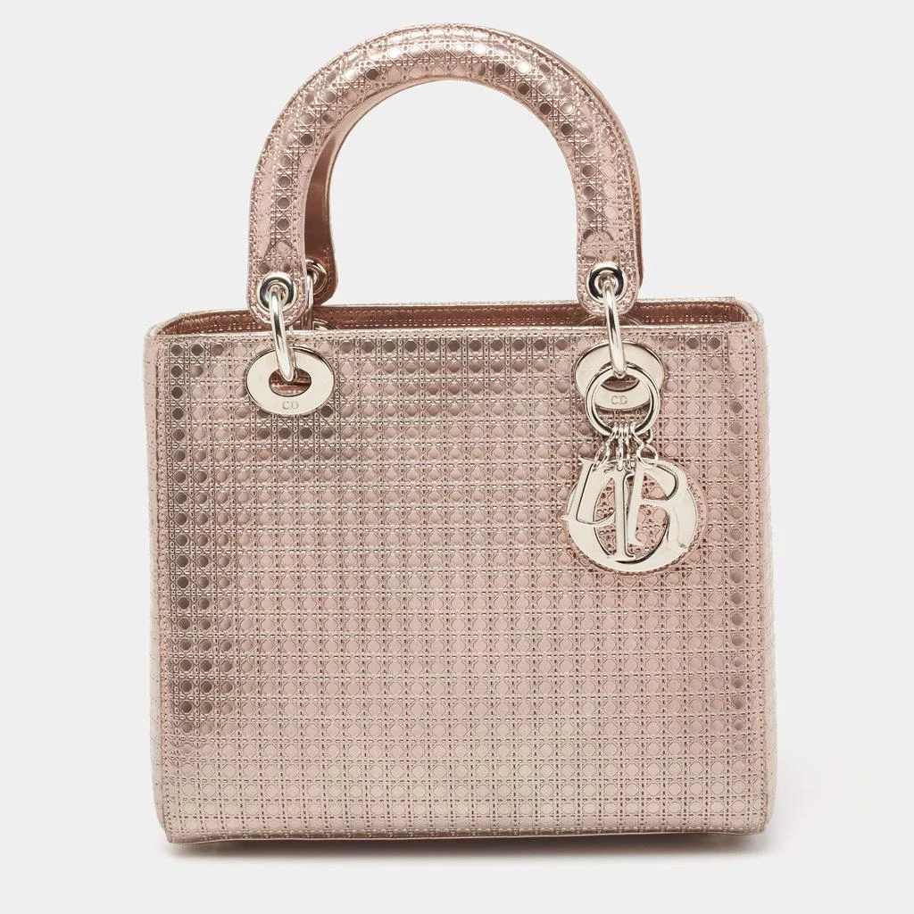 商品[二手商品] Dior|Dior Metallic Rose Gold Micro Cannage Laminated Leather Medium Lady Dior Tote,价格¥16263,第1张图片