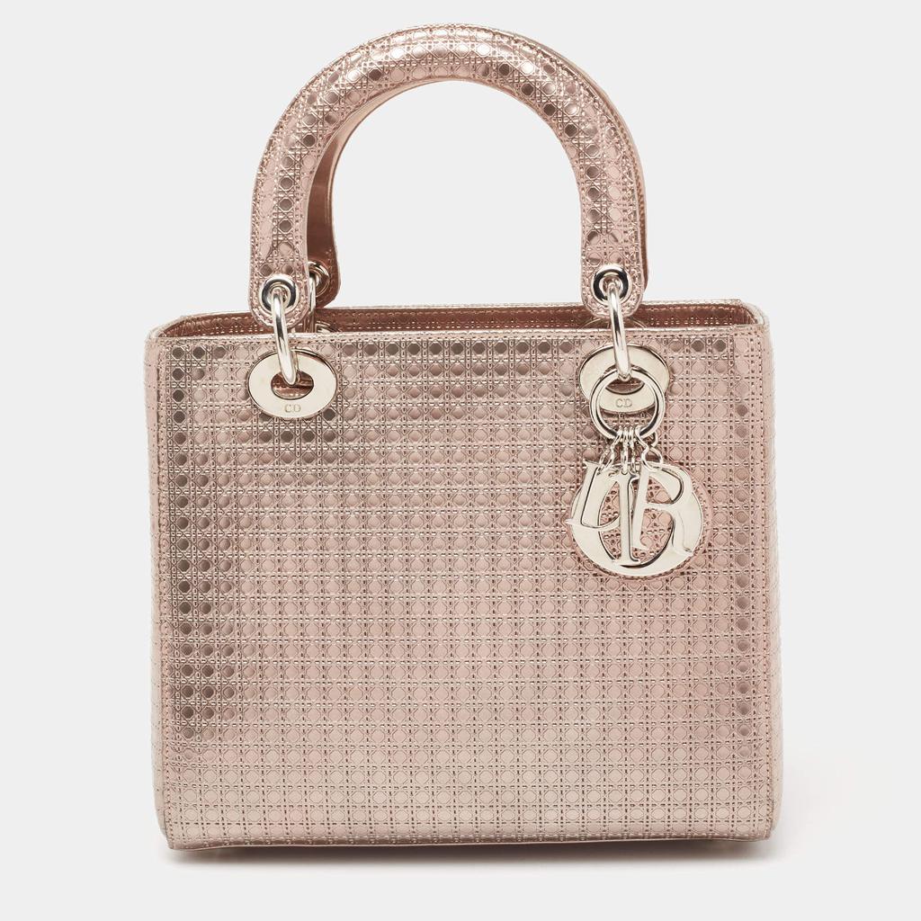 商品[二手商品] Dior|Dior Metallic Rose Gold Micro Cannage Laminated Leather Medium Lady Dior Tote,价格¥16898,第1张图片