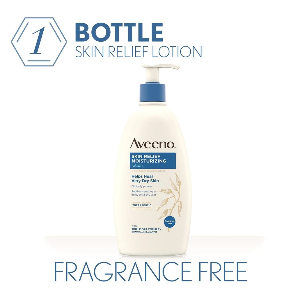 商品Aveeno|Aveeno Skin Relief Moisturizing Lotion for Very Dry Skin with Soothing Triple Oat & Shea Butter Formula, Dimethicone Skin Protectant Helps Heal Itchy, Dry Skin, Fragrance-Free, 18 fl. oz,价格¥171,第5张图片详细描述