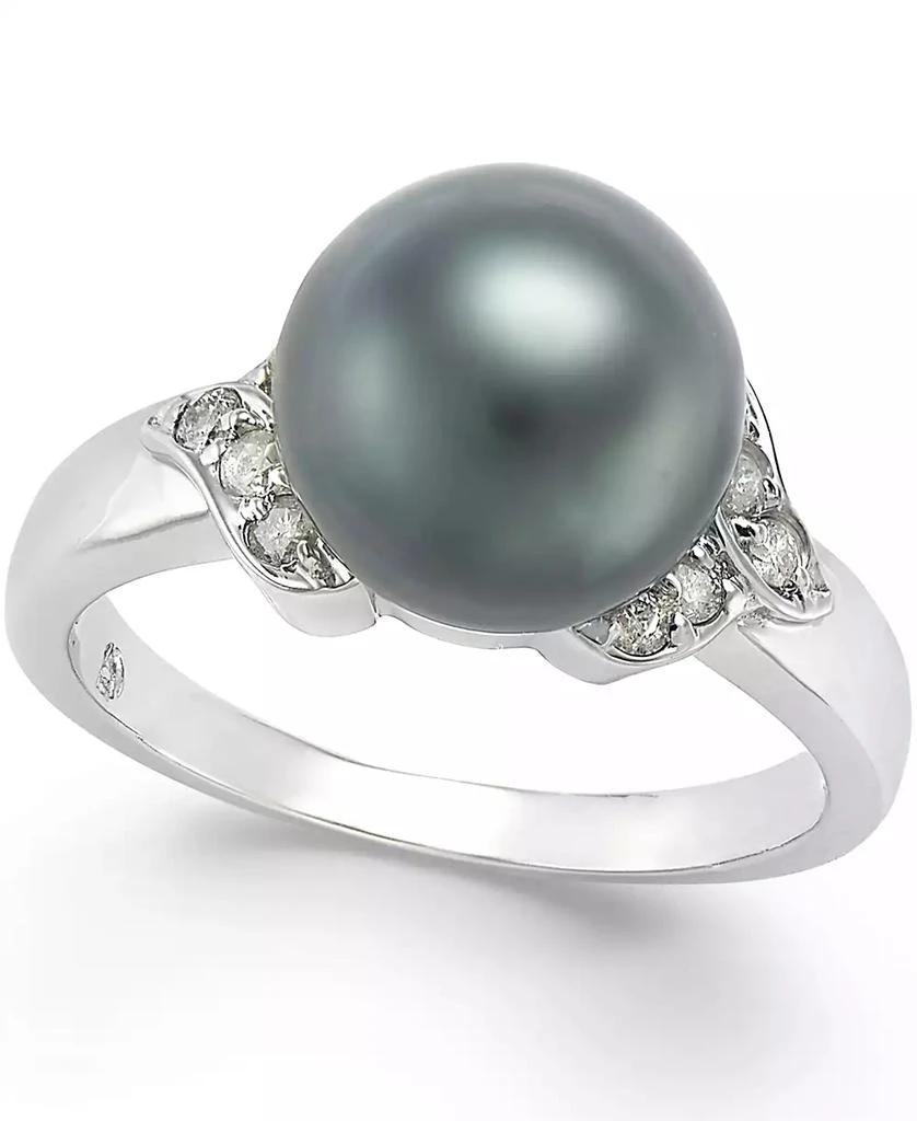 商品Macy's|Tahitian Pearl (9mm) and Diamond Ring (1/6 ct. t.w.) in 14k White Gold,价格¥3235,第1张图片