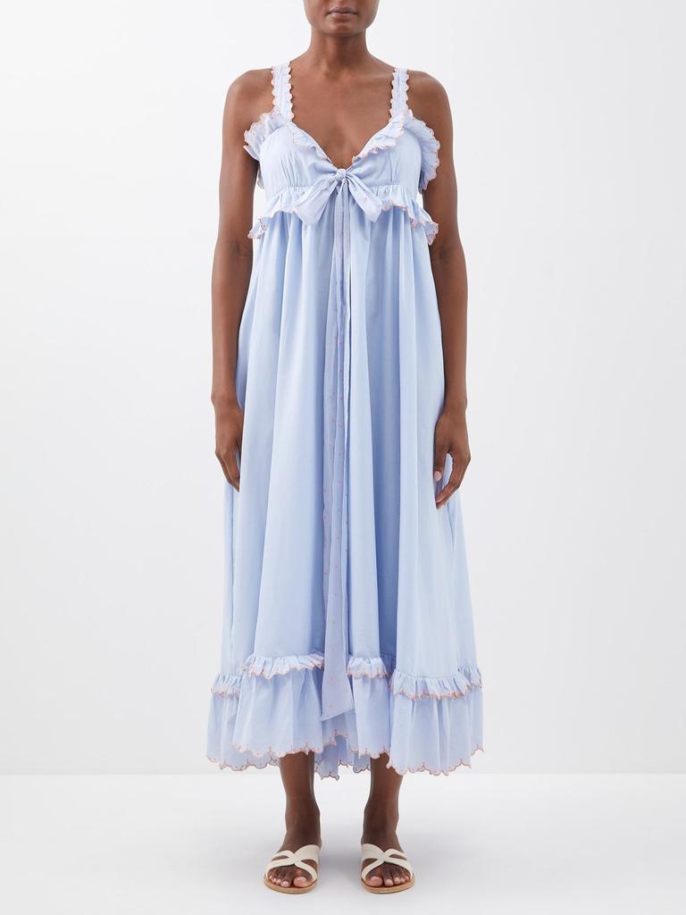 Valentina tie-knot ruffled cotton-poplin dress商品第1张图片规格展示