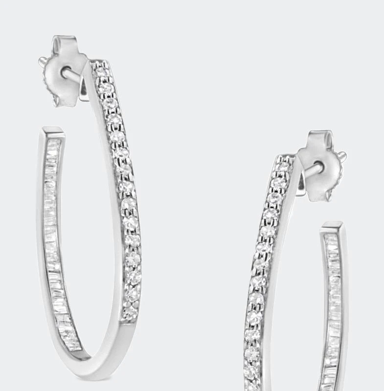 商品Haus of Brilliance|10K White Gold, ½ Cttw Diamond, ½ Cttw Lab-Grown Blue Sapphire Leverback Hoop Earrings,价格¥12216,第1张图片