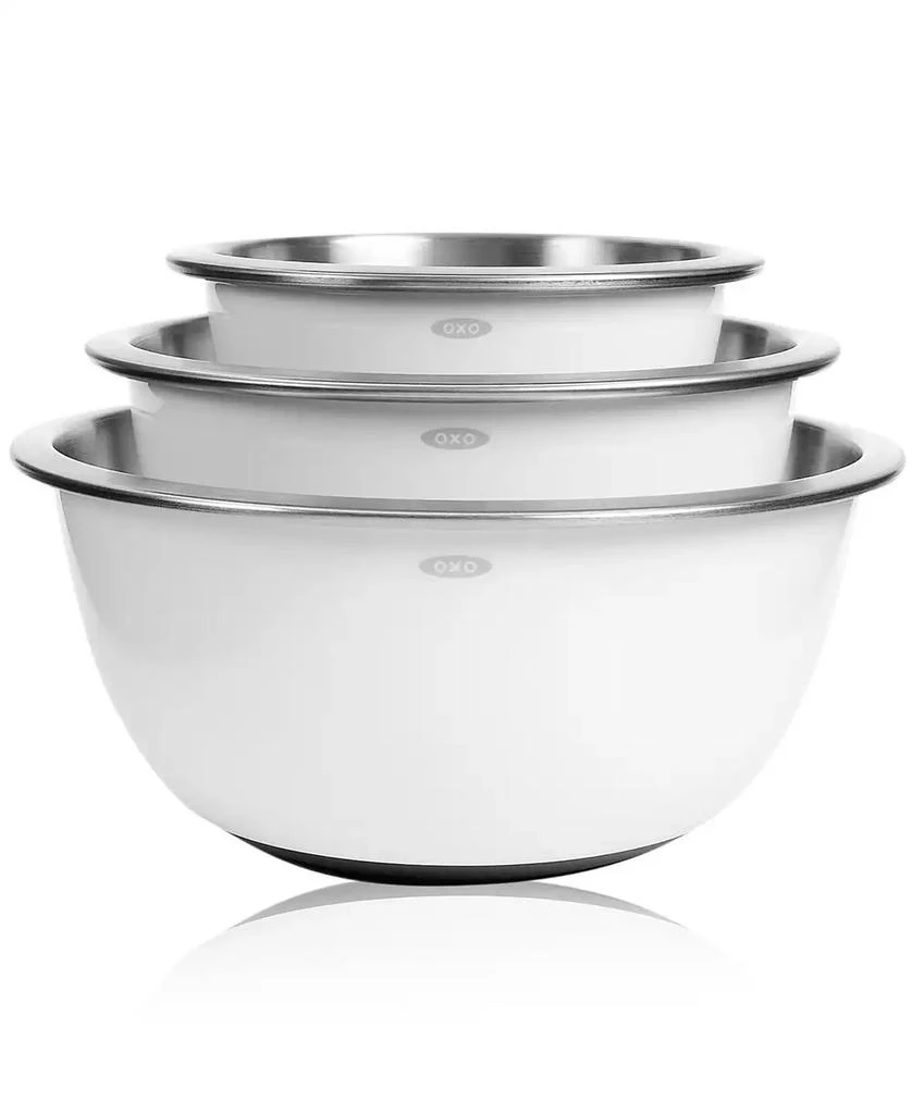 商品OXO|Non-Skid Mixing Bowls, Set of 3 White Stainless Steel,价格¥484,第1张图片