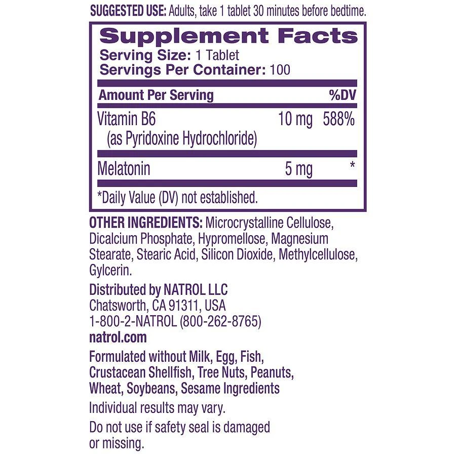 商品Natrol|褪黑素+维生素B6 5mg 100粒,价格¥96,第5张图片详细描述