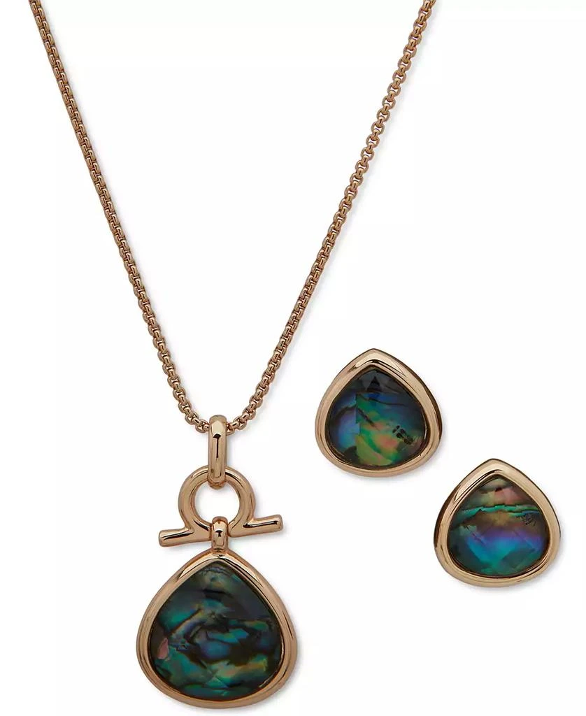 商品Anne Klein|Gold-Tone 2-Pc. Set Abalone Teardrop Pendant Necklace & Matching Stud Earrings,价格¥127,第1张图片