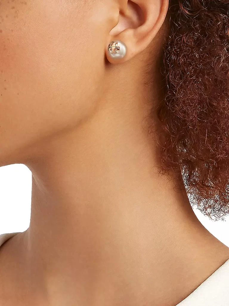 商品Tory Burch|Crystal-Pearl Yellow Goldtone Logo Stud Earrings,价格¥582,第5张图片详细描述