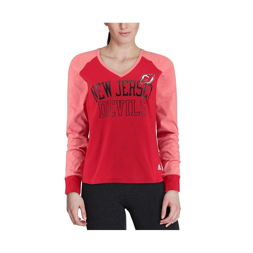 商品Adidas|Women's Red New Jersey Devils Contrast Long Sleeve T-shirt,价格¥309,第2张图片详细描述