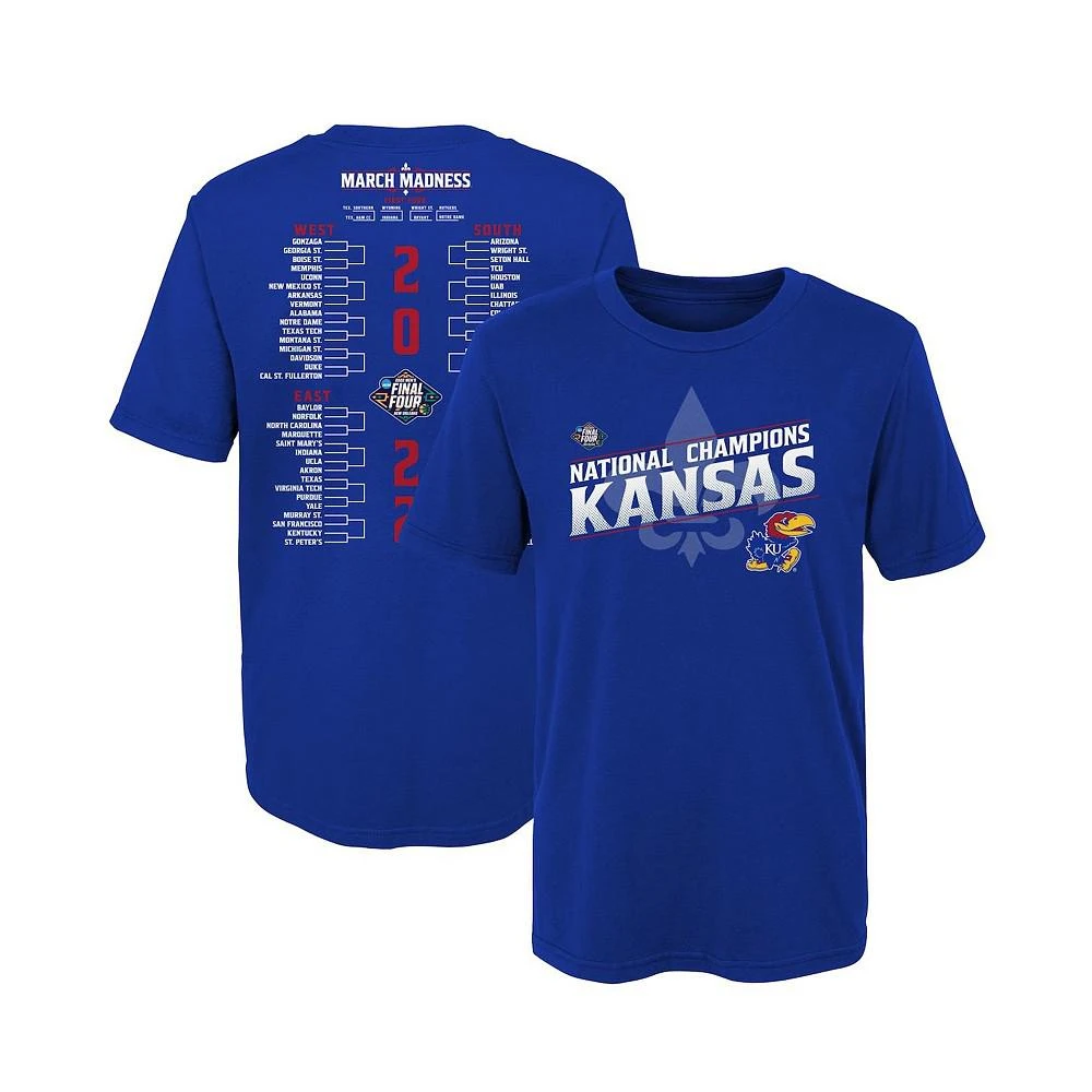 商品Outerstuff|Preschool Boys and Girls Royal Kansas Jayhawks 2022 NCAA Men's Basketball National Champions Bracket T-shirt,价格¥202,第2张图片详细描述