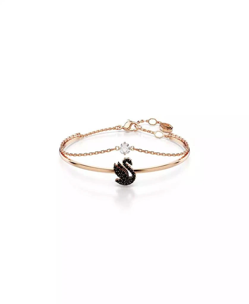 商品Swarovski|Swan, Black, Rose Gold-Tone Iconic Swan Bangle Bracelet,价格¥1420,第1张图片