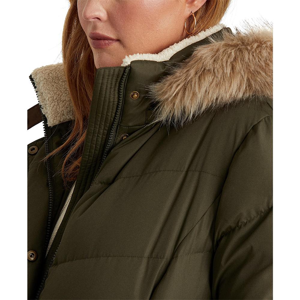 Women's Plus Size Faux-Fur-Trim Hooded Down Puffer Coat, Created for Macy's商品第3张图片规格展示