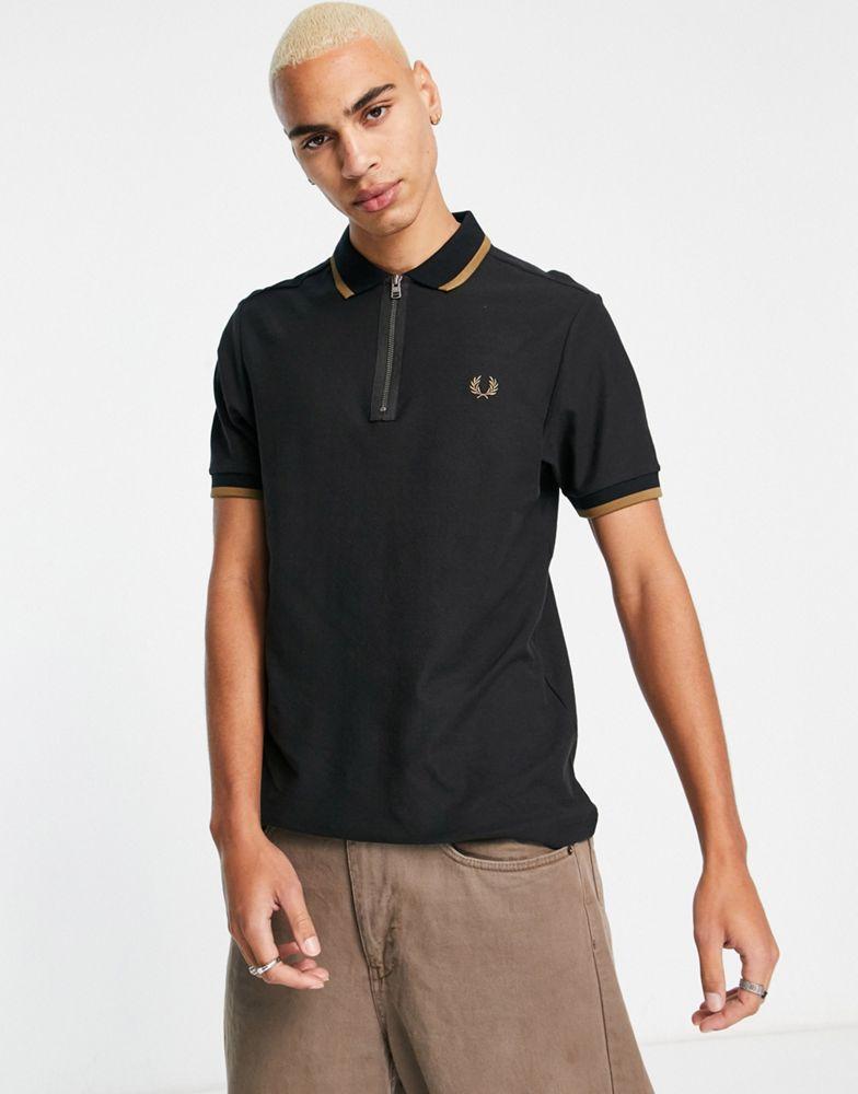 Fred Perry half zip polo shirt in black商品第3张图片规格展示