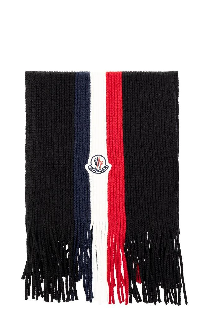 商品Moncler|Moncler Striped Logo Patch Fringed Scarf,价格¥2570,第1张图片