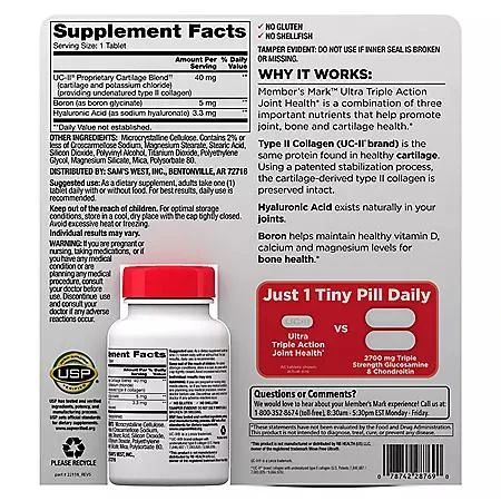 商品Member's Mark|Member's Mark Ultra Triple Action Joint Health Tablets, 125 ct.,价格¥204,第2张图片详细描述