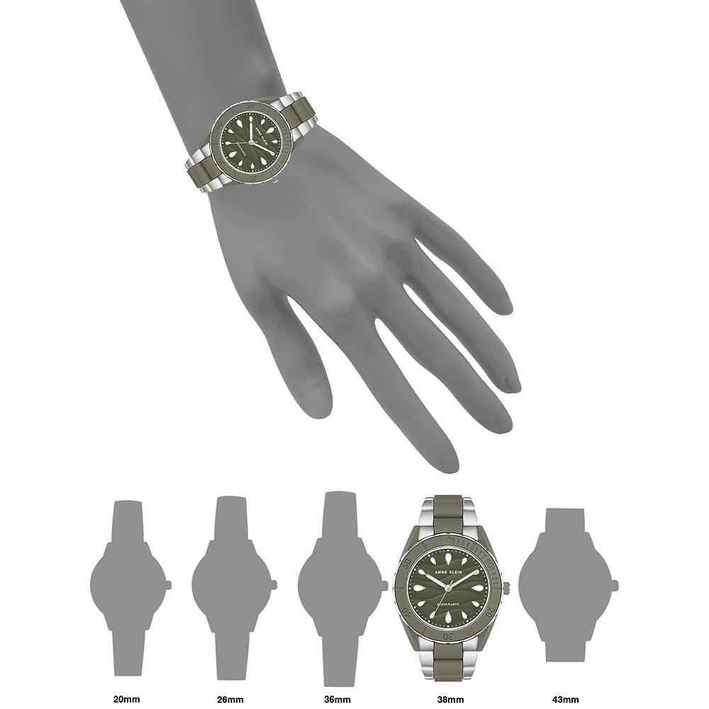 Women's Three-Hand Quartz Silver-Tone and Olive Green Solar Oceanwork Plastic Bracelet Watch, 38.5mm商品第4张图片规格展示