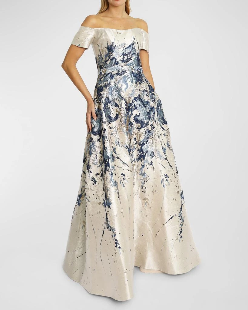 商品Rene Ruiz Collection|Off-Shoulder Metallic Jacquard Gown,价格¥14631,第1张图片