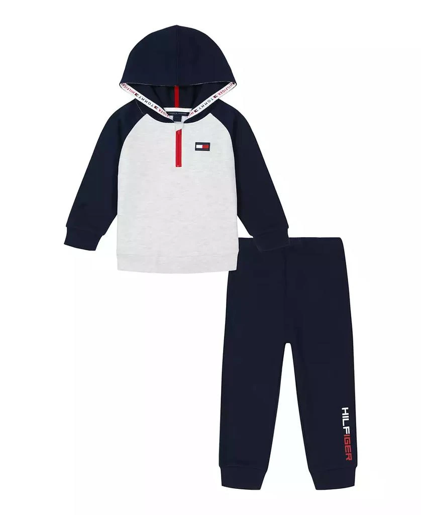 商品Tommy Hilfiger|Toddler Boy 1/4-Zip Fleece Colorblock Hoodie and Joggers, 2-Piece Set,价格¥175,第1张图片