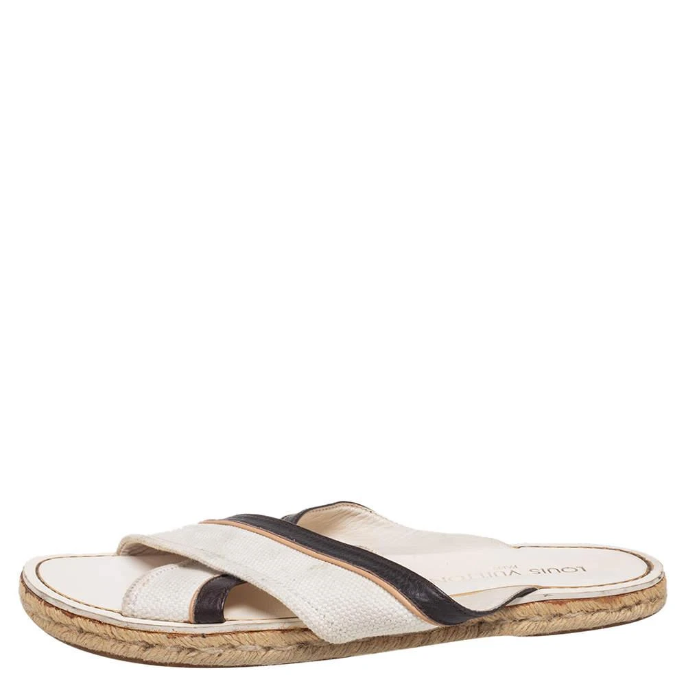 商品[二手商品] Louis Vuitton|Louis Vuitton Canvas and Leather Logo Cross Strap Flat Sandals Size 41,价格¥1899,第2张图片详细描述