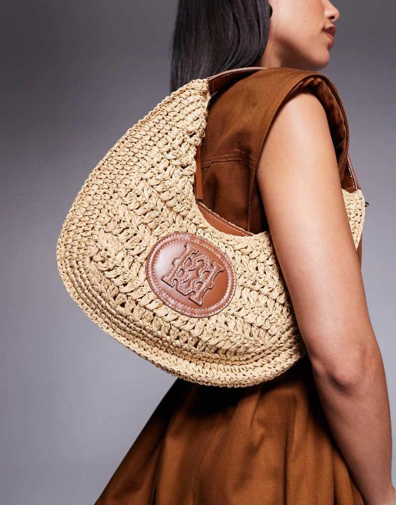 商品River Island|River island scooped raffia shoulder bag in beige,价格¥396,第3张图片详细描述