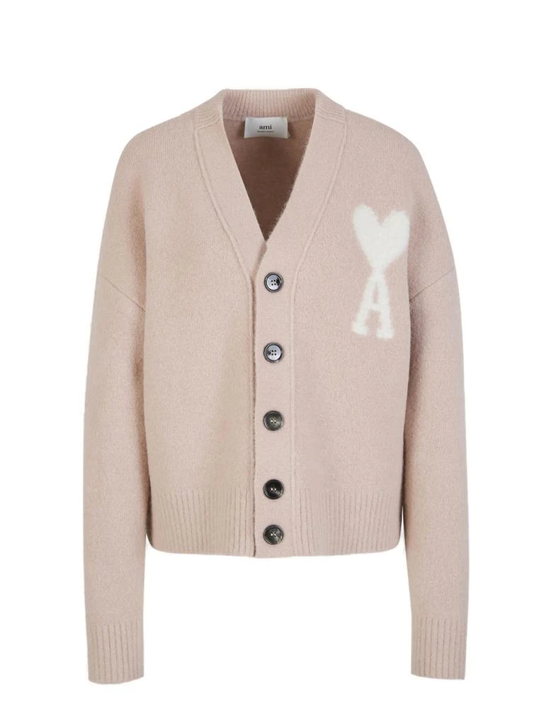 商品AMI|AMI Paris Ami de Coeur Logo Intarsia Knitted Cardigan,价格¥2964,第1张图片