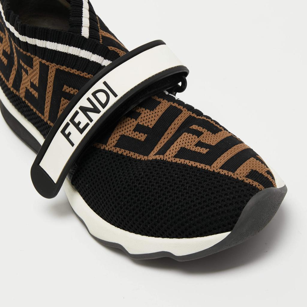 Fendi Black/Tobacco Zucca Knit Fabric Rockoko Sneakers Size 37商品第7张图片规格展示