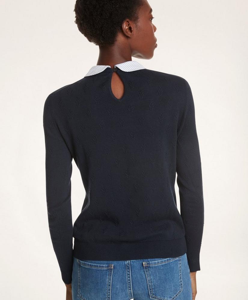 Cotton Striped Removable Collar Leaf-Stitched Sweater商品第3张图片规格展示