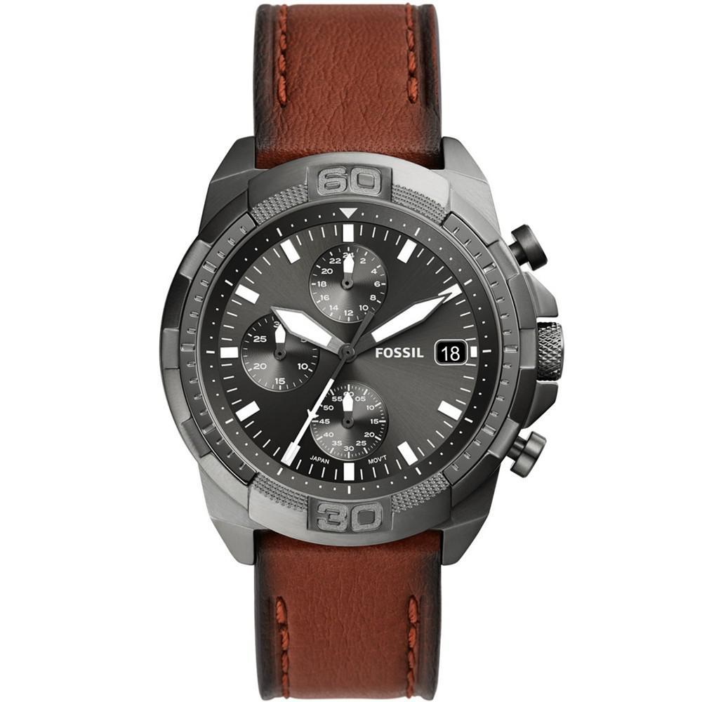 商品Fossil|Men's Bronson Chronograph Brown Leather Strap Watch 44mm,价格¥929,第1张图片