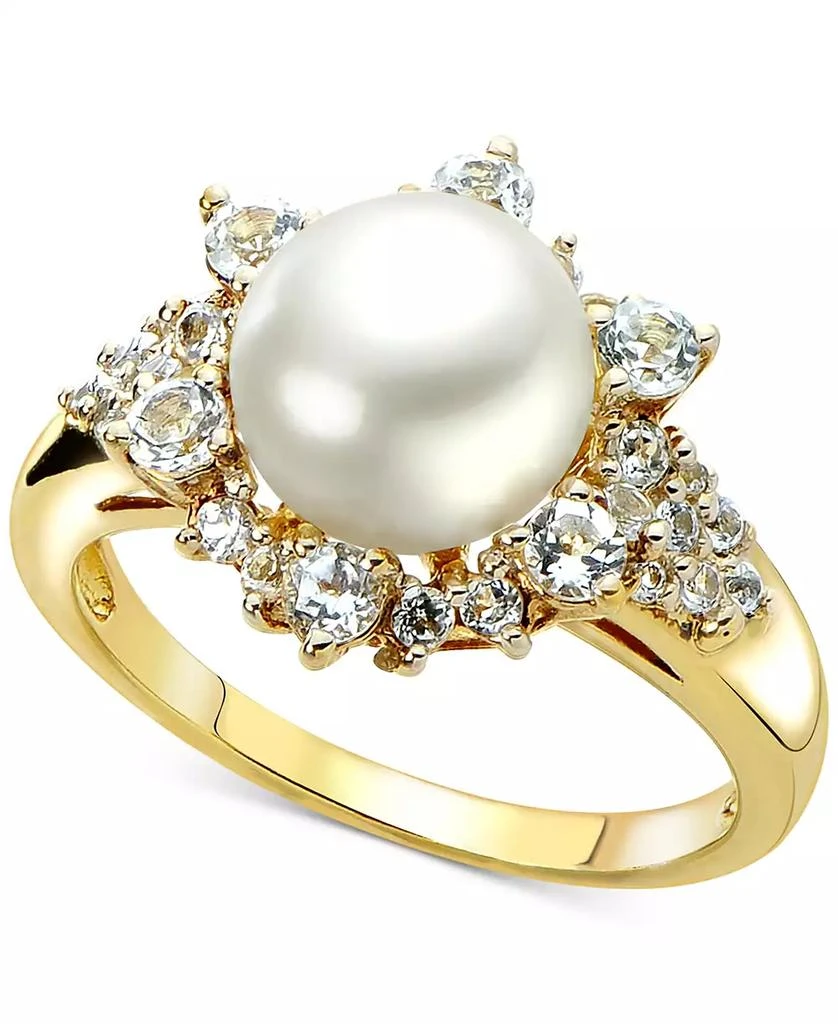 商品Macy's|Cultured Freshwater Pearl (8mm) & White Topaz (7/8 ct. t.w.) Ring in 14k Gold-Plated Sterling Silver,价格¥1204,第1张图片