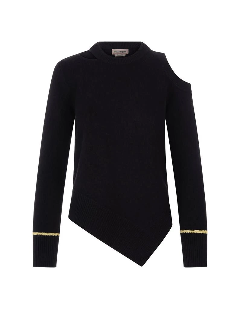 商品Alexander McQueen|Alexander McQueen Woman Black Asymmetrical Cutwork Sweater,价格¥5607,第1张图片