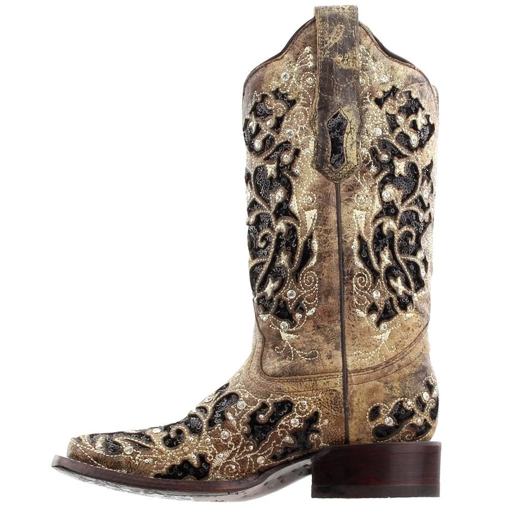 商品Corral Boots|Sequined Tooled-Inlay Square Toe Cowboy Boots,价格¥2016,第4张图片详细描述