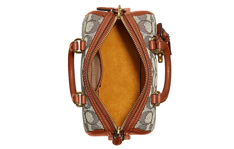 商品[国内直发] Coach|蔻驰 Ruby 经典标志提花 织物配牛皮革 波士顿包手提单肩斜挎包 小号 女款 棕色老花,价格¥3203,第5张图片详细描述