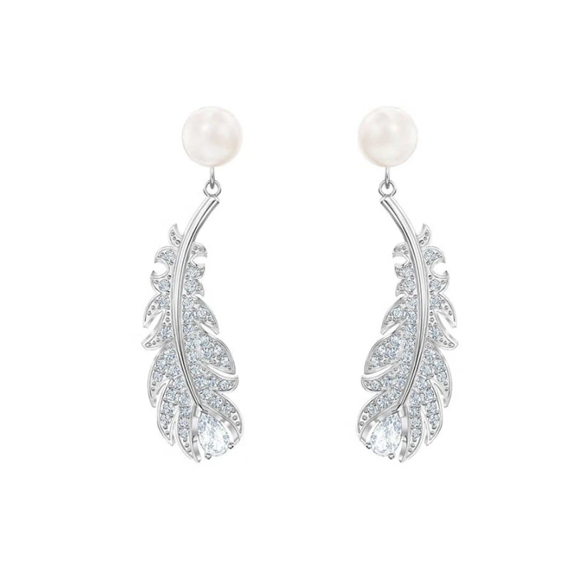 商品Swarovski|SWAROVSKI 施华洛世奇 珍珠羽毛耳钉5496052 ,价格¥1183,第1张图片