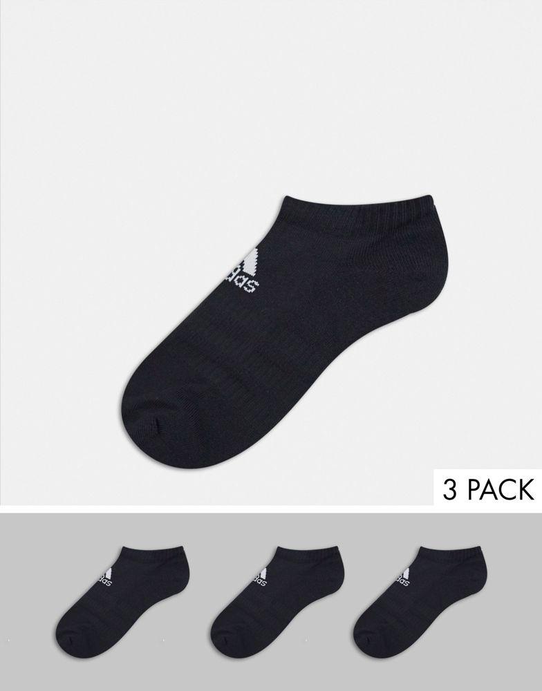 adidas Training 3 pack cushioned trainer socks in black商品第1张图片规格展示