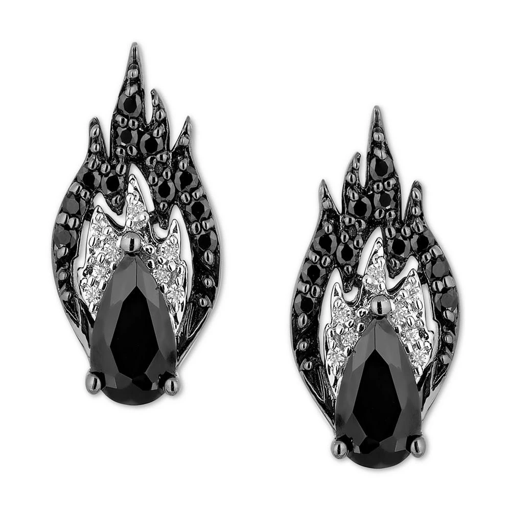商品Enchanted Disney Fine Jewelry|Onyx (8 x 6mm), Black Diamond (1/6 ct. t.w.) & White Diamond (1/20 ct. t.w.) Maleficent Stud Earrings in Sterling Silver & Black Rhodium,价格¥3724,第2张图片详细描述