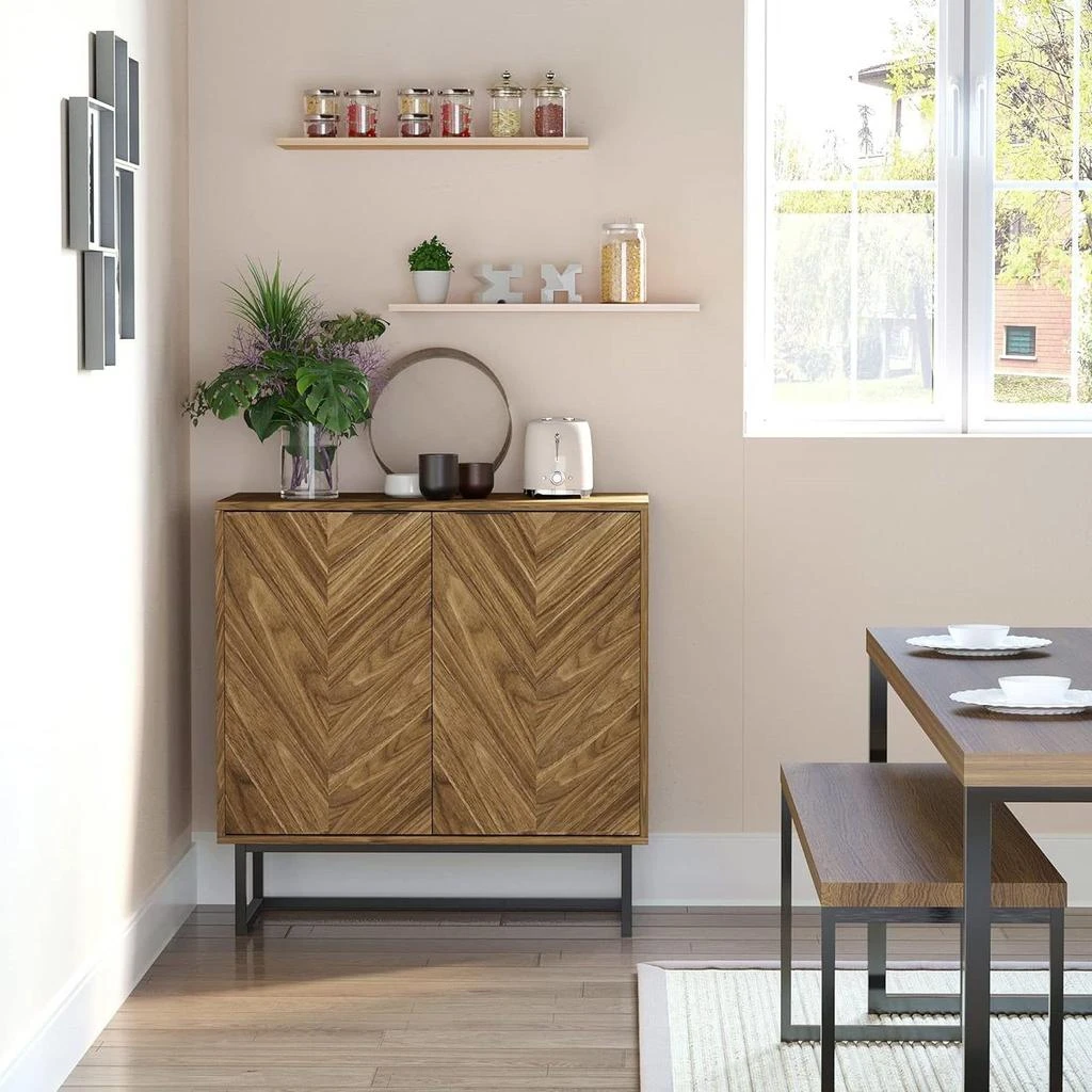 商品QuikFurn|Modern Entryway Sideboard Buffet Dining Storage Cabinet in Walnut Wood Finish,价格¥1637,第2张图片详细描述