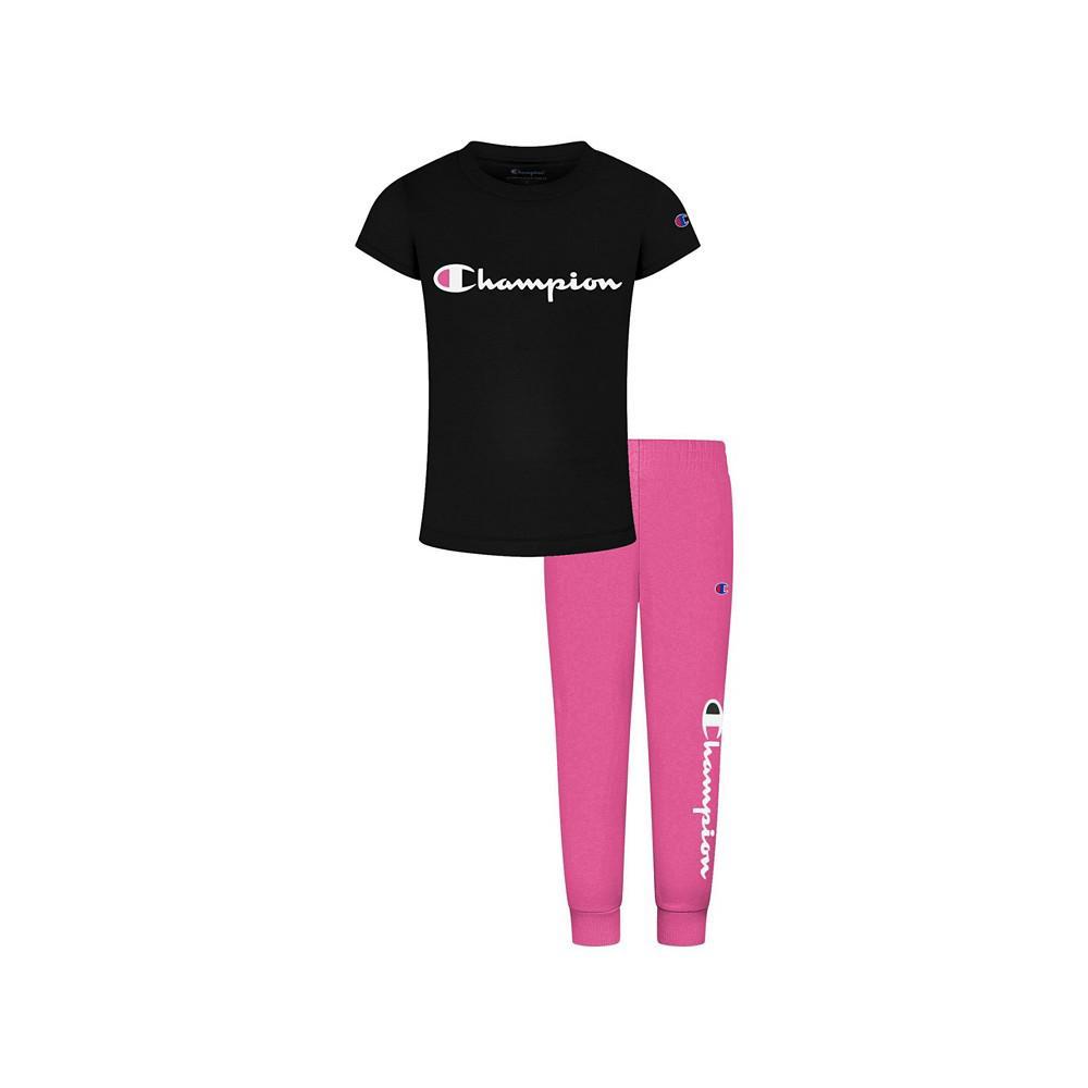 商品CHAMPION|Little Girls Script T-shirt and Fleece Jogger Pants, 2 Piece Set,价格¥133,第1张图片
