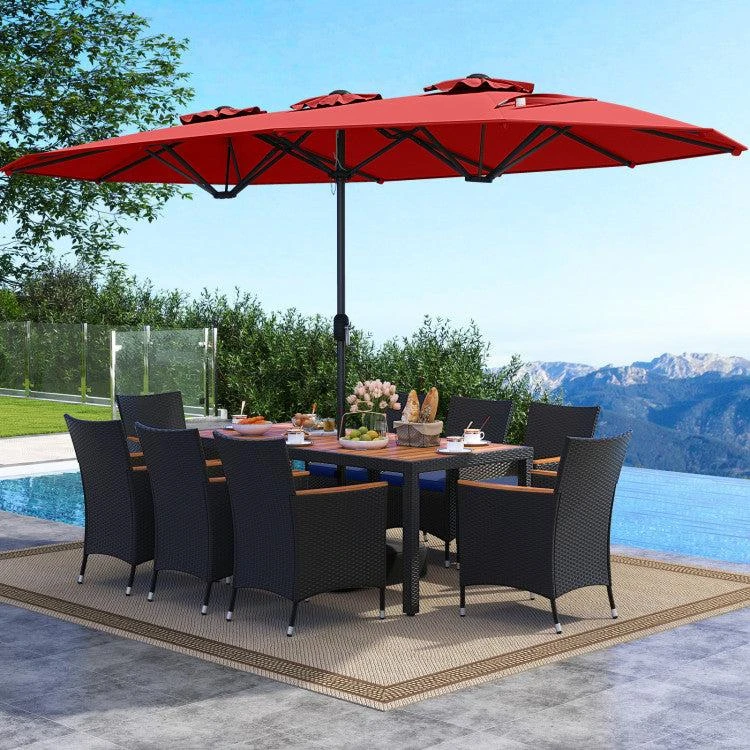 商品Hivvago|10 Piece Outdoor Patio Dining Set with 15 Feet Double-Sided Twin Umbrella,价格¥8178,第2张图片详细描述