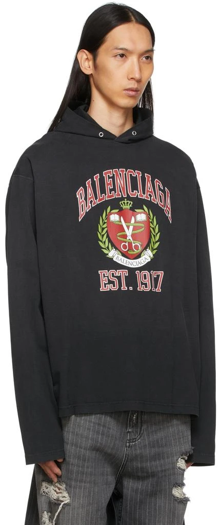 商品Balenciaga|Black College Hooded Long Sleeve T-Shirt,价格¥3532,第2张图片详细描述