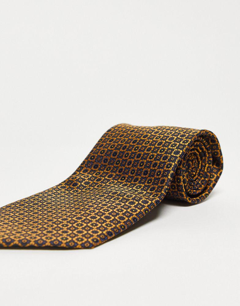 ASOS DESIGN retro wide tie in gold and navy geo floral商品第3张图片规格展示