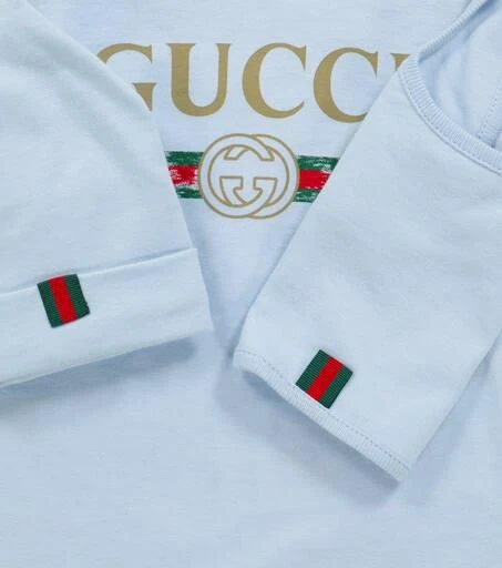 商品Gucci|婴幼儿 — logo棉质连体紧身衣、帽子与围兜套装,价格¥2878,第3张图片详细描述