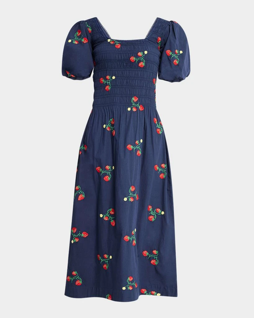 商品Damson Madder|Lauren Strawberry Puff-Sleeve Midi Dress,价格¥1587,第1张图片