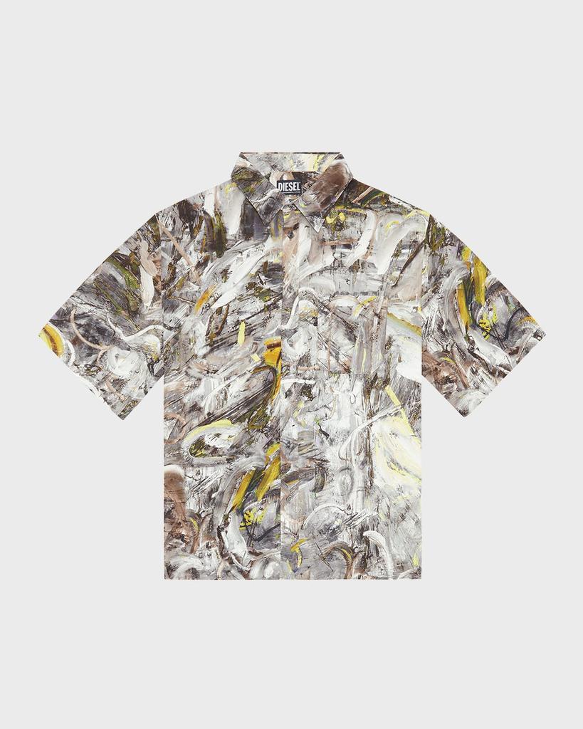 Men's Abstract Paint-Print Sport Shirt商品第2张图片规格展示