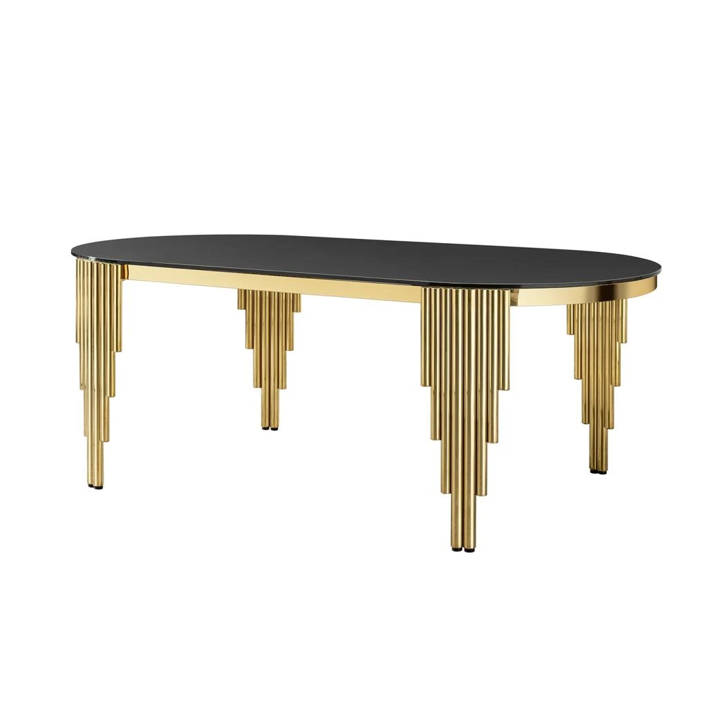Streamdale Black Glass Top Oval Dining Table with Gold Base 商品
