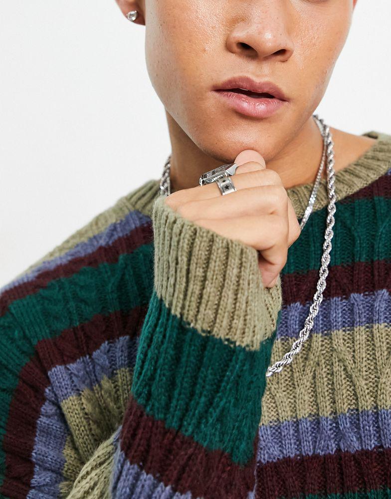 ASOS DESIGN knitted  jumper in fluffy multi stripe商品第4张图片规格展示