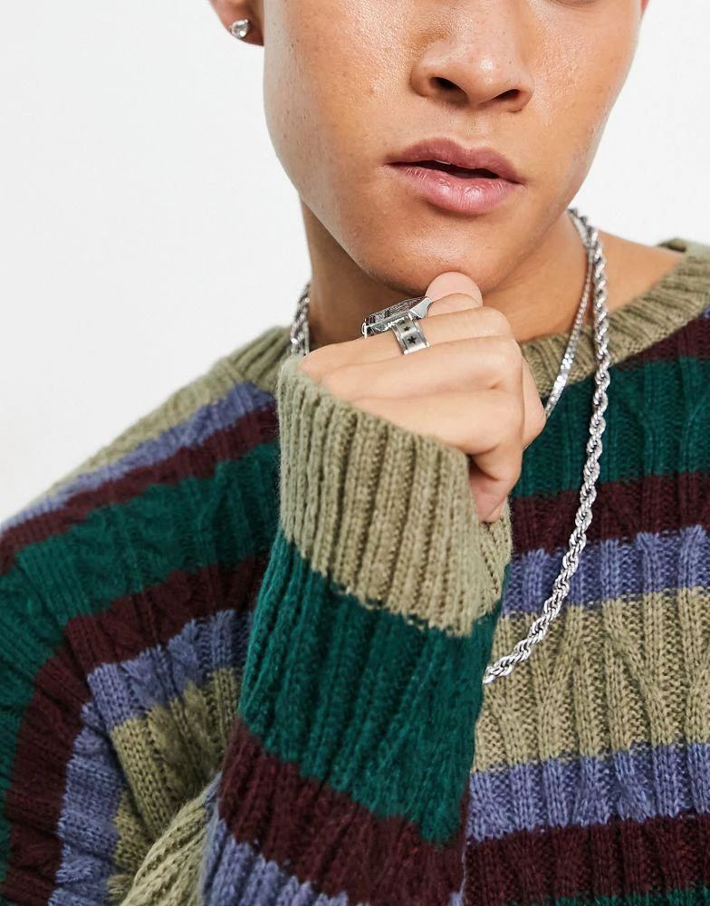 商品ASOS|ASOS DESIGN knitted  jumper in fluffy multi stripe,价格¥178,第4张图片详细描述