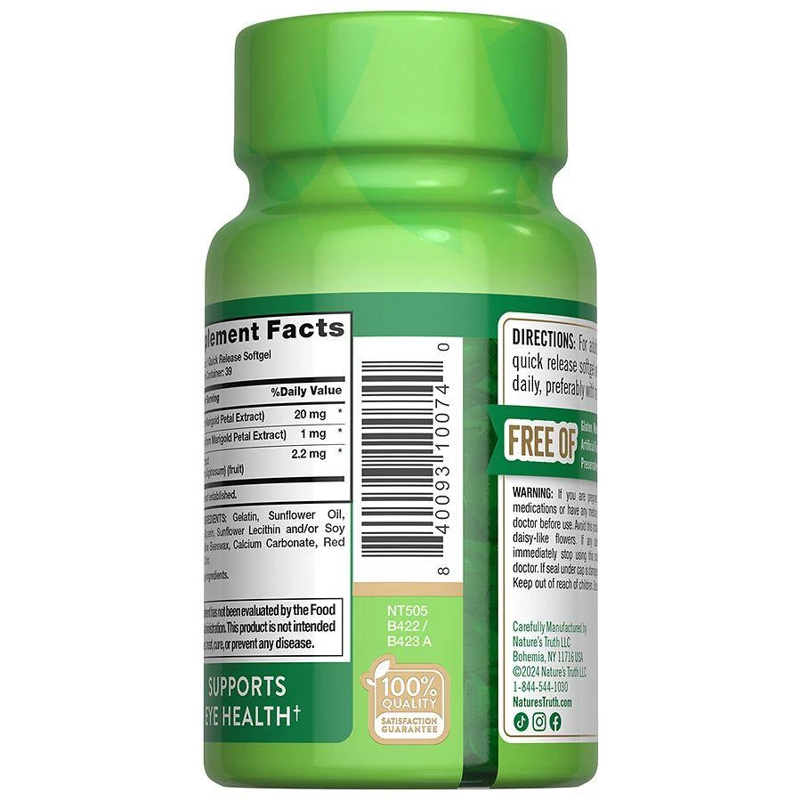 商品Nature's Truth|Lutein Plus Zeaxanthin & Bilberry Softgels,价格¥96,第4张图片详细描述