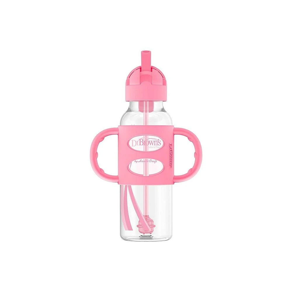 商品Dr. Browns|Narrow Sippy Straw Bottle with 100% Silicone Handles, 8oz, Pink,价格¥121,第1张图片