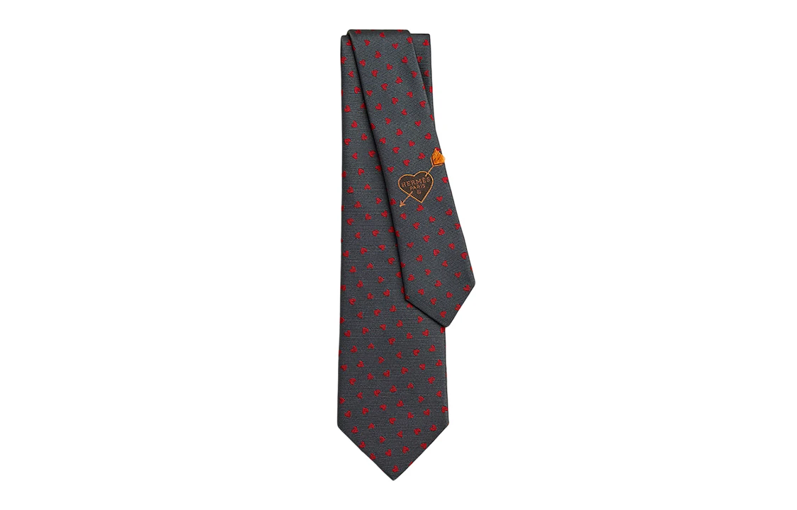 商品[国内直发] Hermes|爱马仕 爱心装饰 领带 男款 棕色,价格¥2314,第1张图片