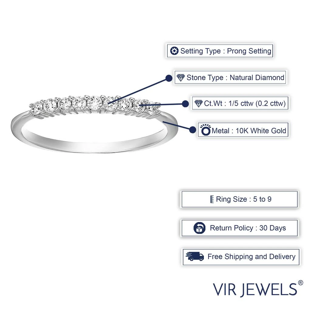 商品Vir Jewels|1/5 cttw Round Petite Diamond Wedding Band for Women in 10K White Gold 9 Stones,价格¥2081,第3张图片详细描述