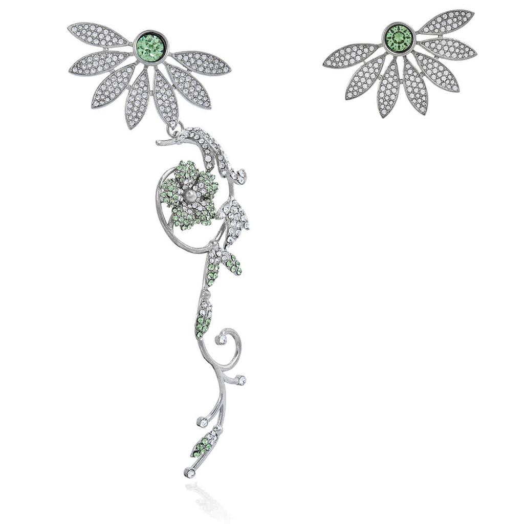Crystal Half-daisy Drop Earring And Stud Set In Peridot Green商品第1张图片规格展示