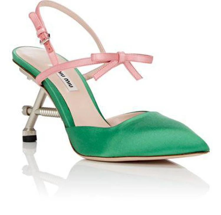 商品Miu Miu|Structured-Heel Satin Ankle-Strap Pumps,价格¥5202,第2张图片详细描述